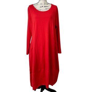 Prairie Cotton Red Long Sleeve Maxi Dress Pockets Langenlook USA Womens XL